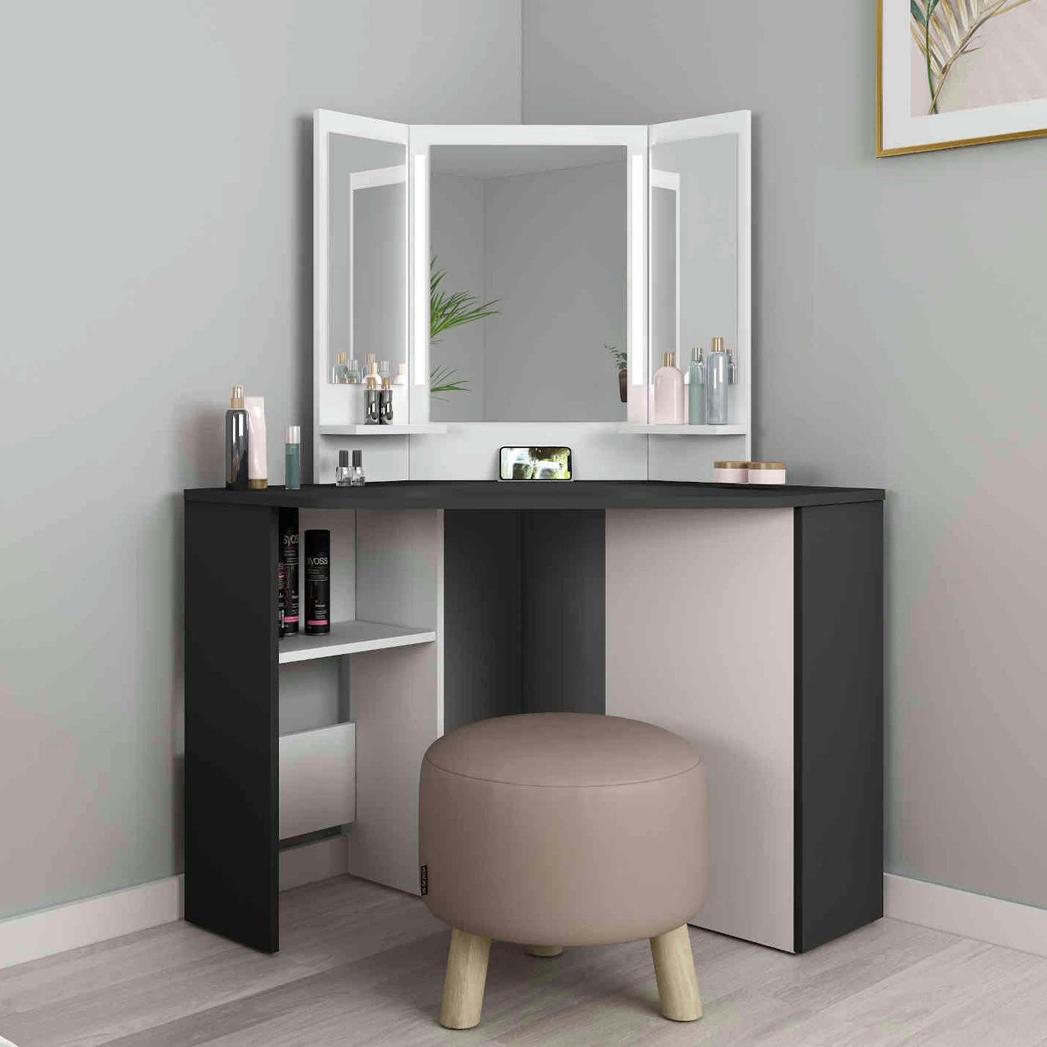 - Coiffeuse avec miroir anthracite