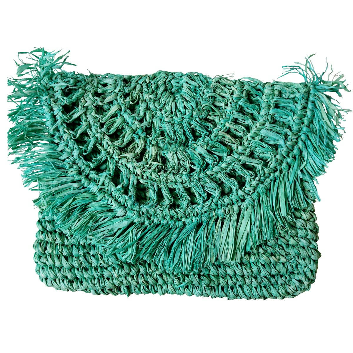 BONA - Pochette chic en raphia, turquoise