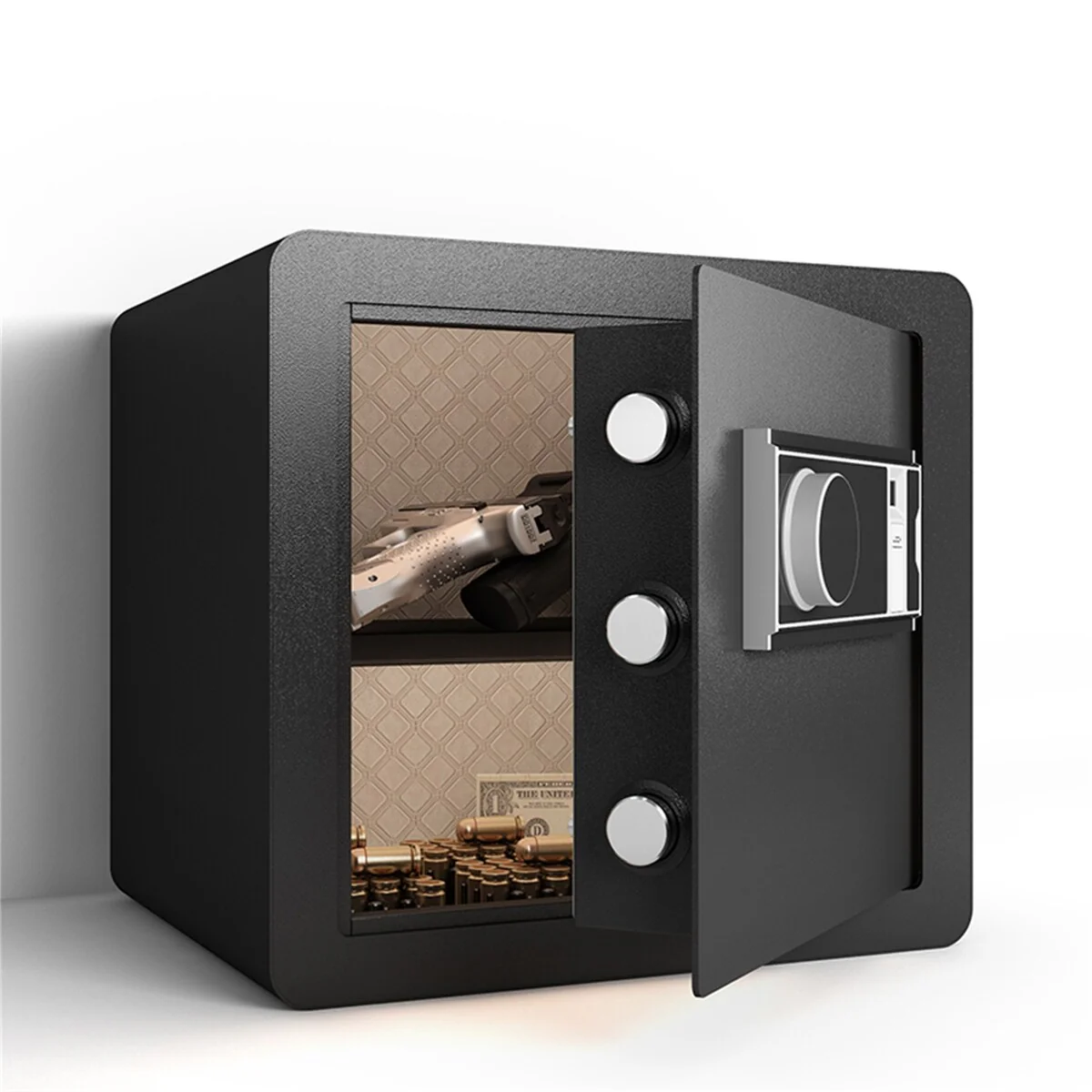 Biometric Fingerprint With Digital Touch Pad Double -Deck Cash Money Electronic Safe Box For Various Environments