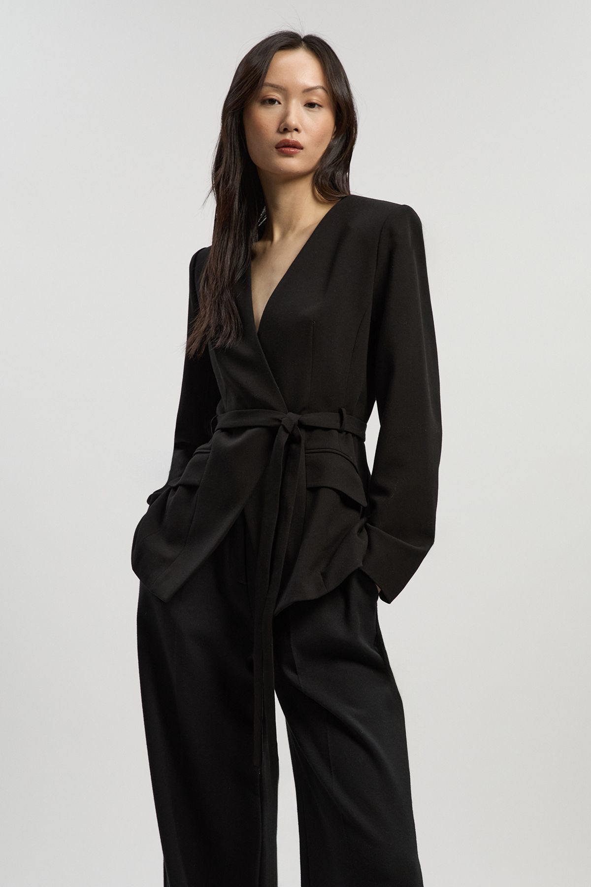 KarenMillen Compact Essential Belted Asymmetric Blazer