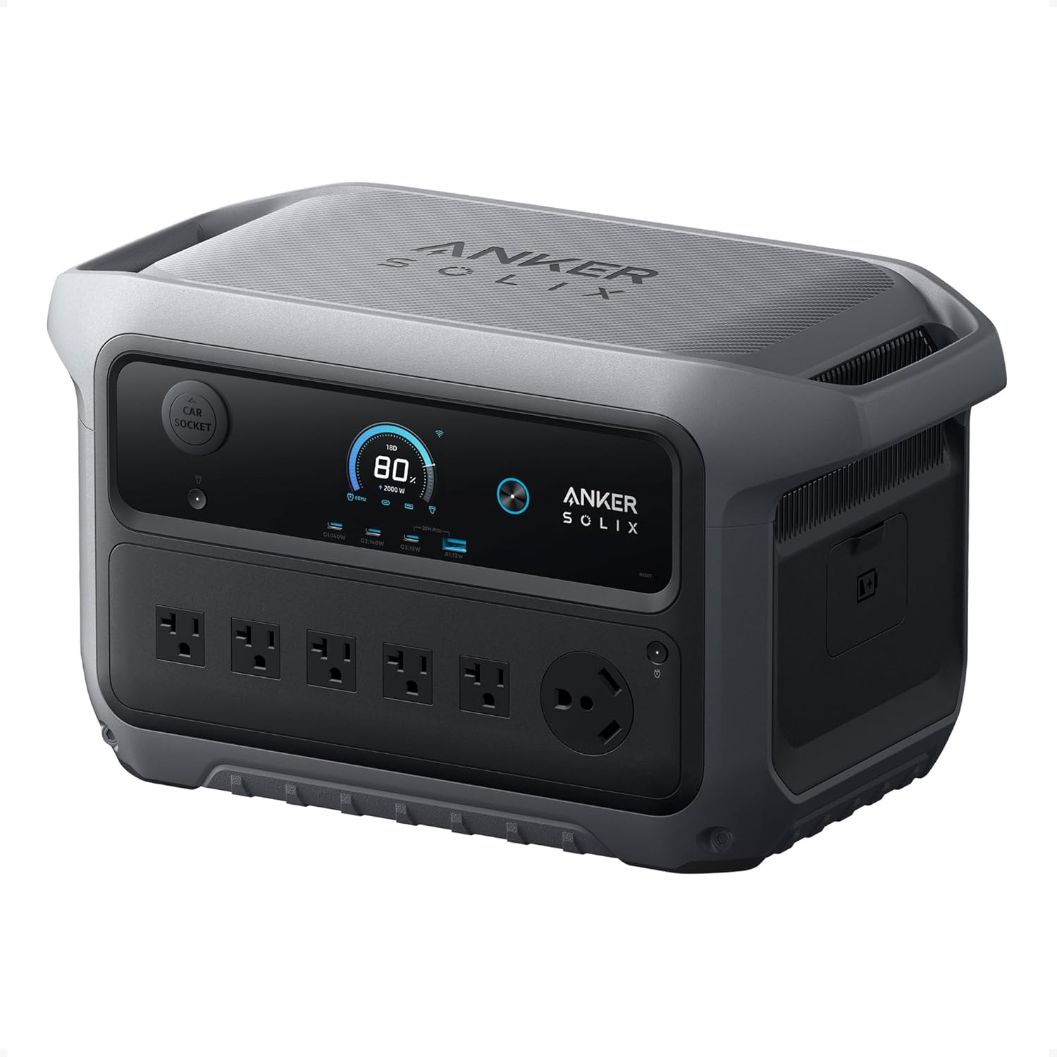 Anker SOLIX C2000 Gen 2 Portable Power Station  2 400W (Peak 4 000W) Solar Generator  Full Charge in 58 Min  2048wh LiFePO4 Battery for Home Backup  Power Outages  and Camping (Optional Solar Panel)