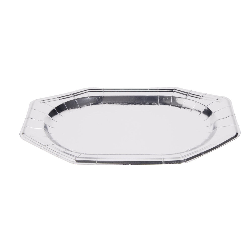Plateau de présentation ovale x4 en carton gris argenté 25x34cm