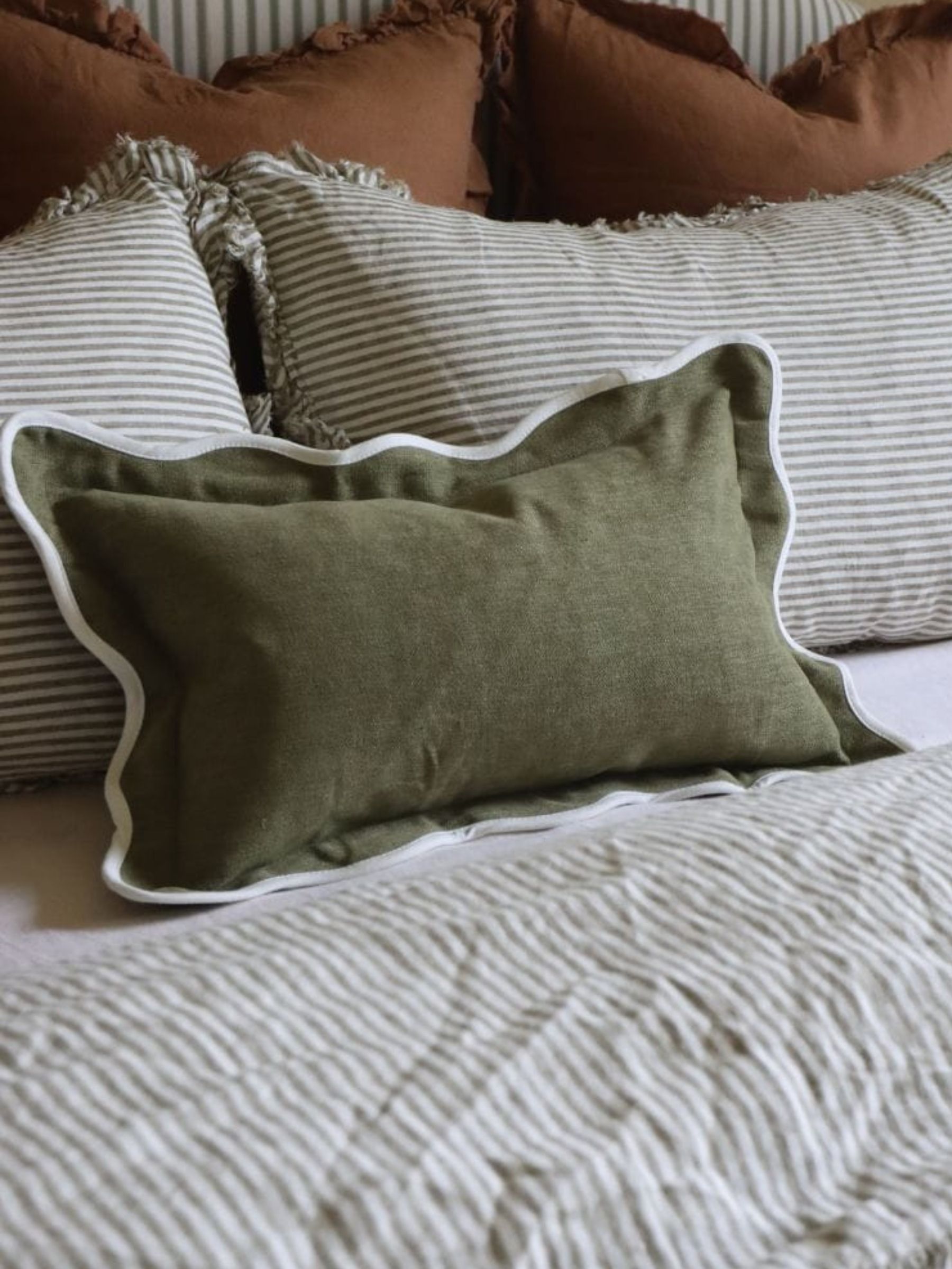 Ellenvale Interiors Olive Chloe Scalloped Edge 50 x 30cm Cushion Cover