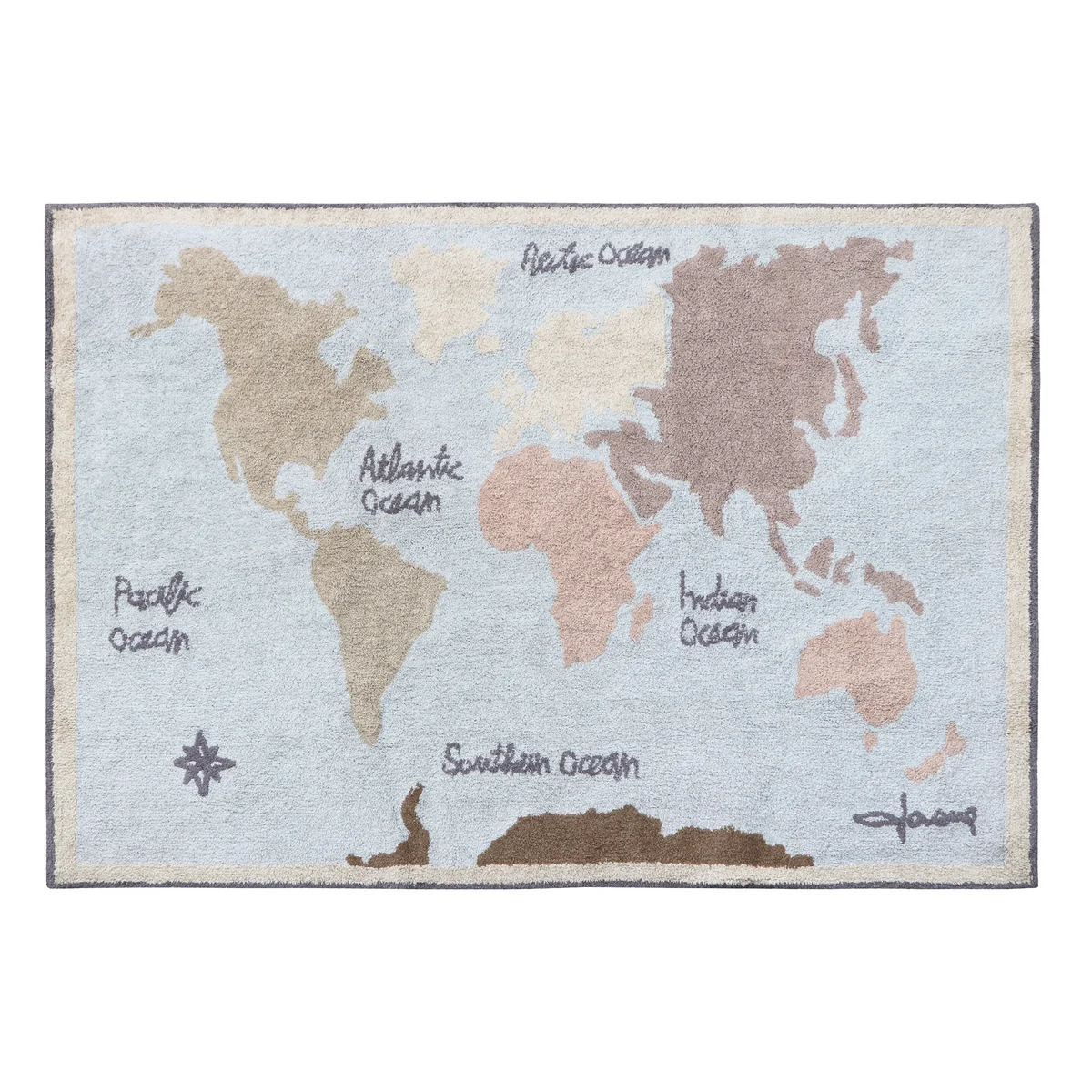 Lorena Canals - Vintage Map Teppich, 200 x 140 cm, blau / grün / rose / natur