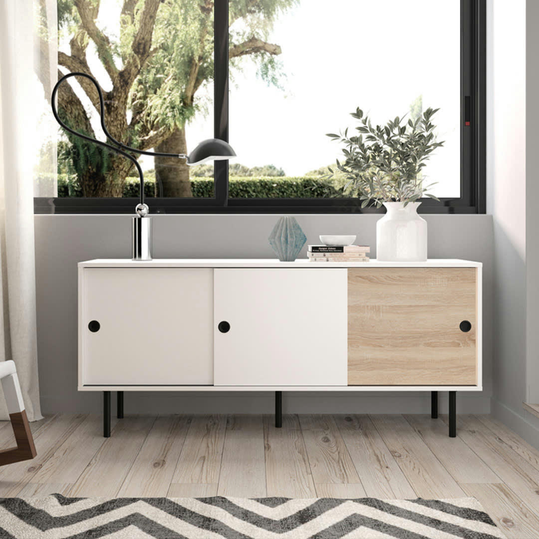 ZIP - Buffet effet bois blanc et chêne naturel