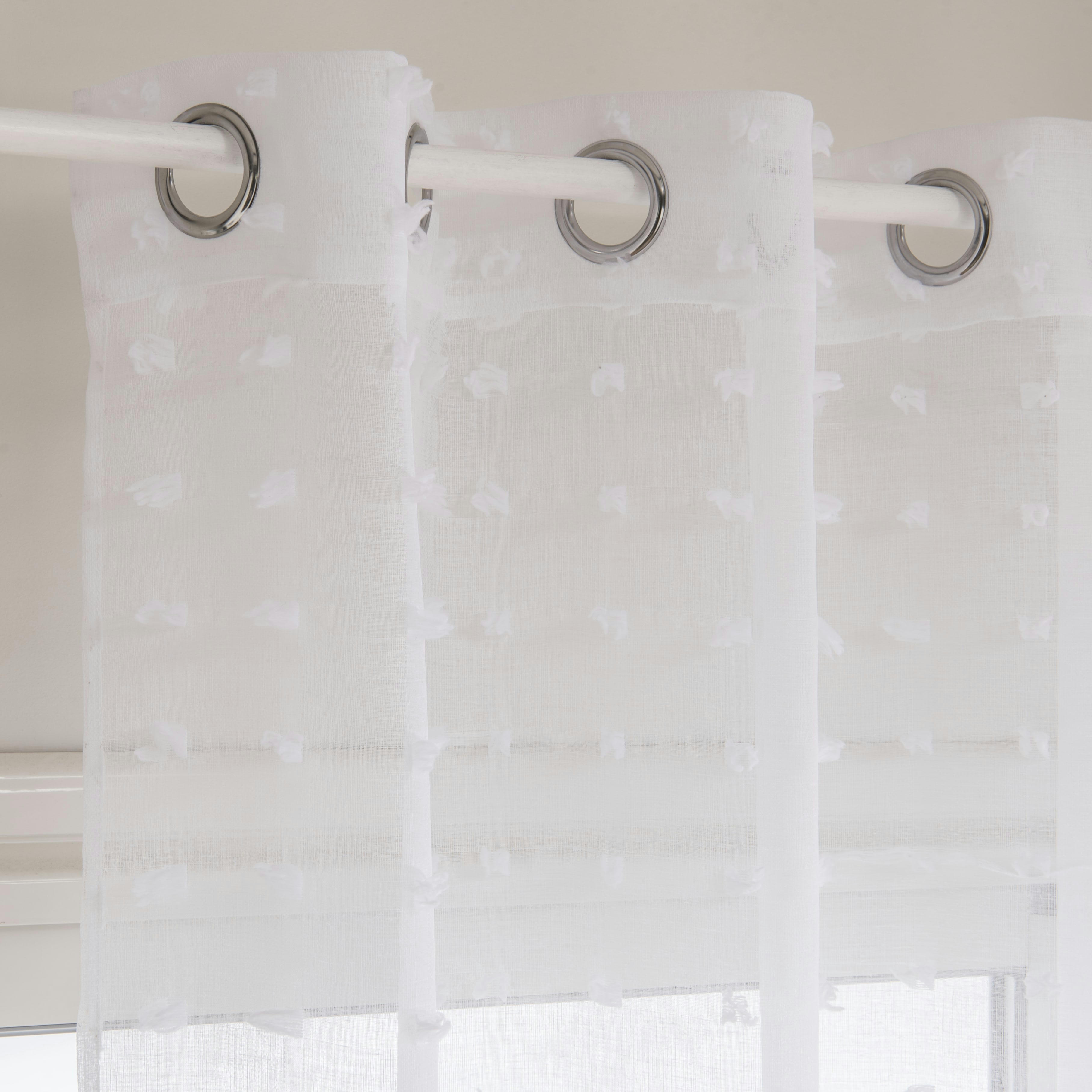 - Rideau voilage à œillets en polyester recyclé blanc à pompons 140x250
