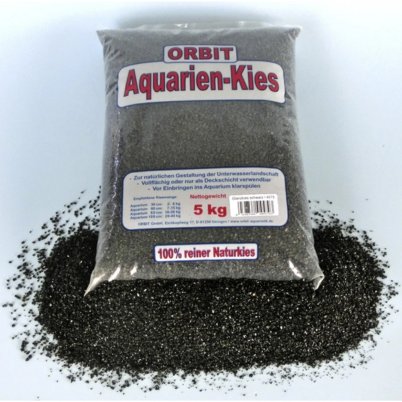 Aquarium-Bodengrund, 5 kg, Glanzkies, schwarz