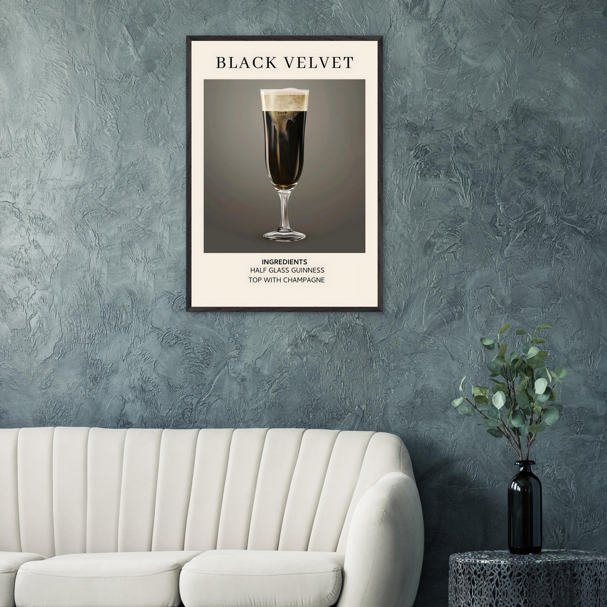 Artfulprints Poster Black Velvet cocktail - Ingrediënten  - 70x100 cm - Zwart / Wit