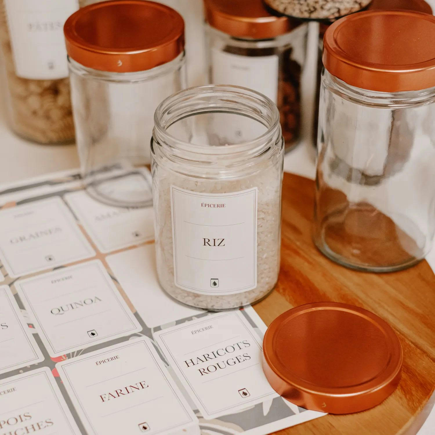 PACK EPICERIE - Pack épicerie - 6 bocaux couvercles or + étiquettes