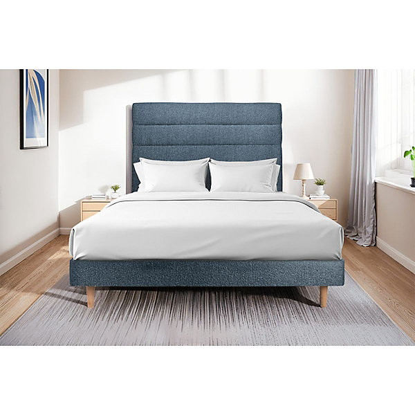 Lit avec tête de lit lignes bouclette et sommier kit- Lit en bois massif