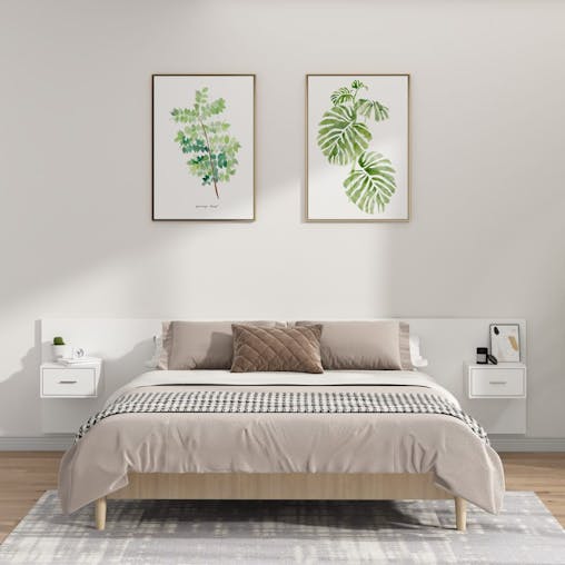 NNEVL Bed Headboard with Cabinets White Engineered Wood