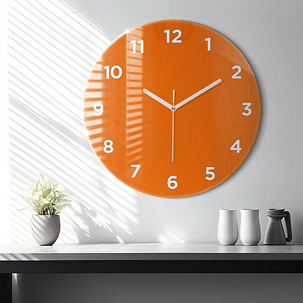 Horloge murale Wallfluent fi60 cm Avec chiffres Aiguilles blanches Orange 1 pcs