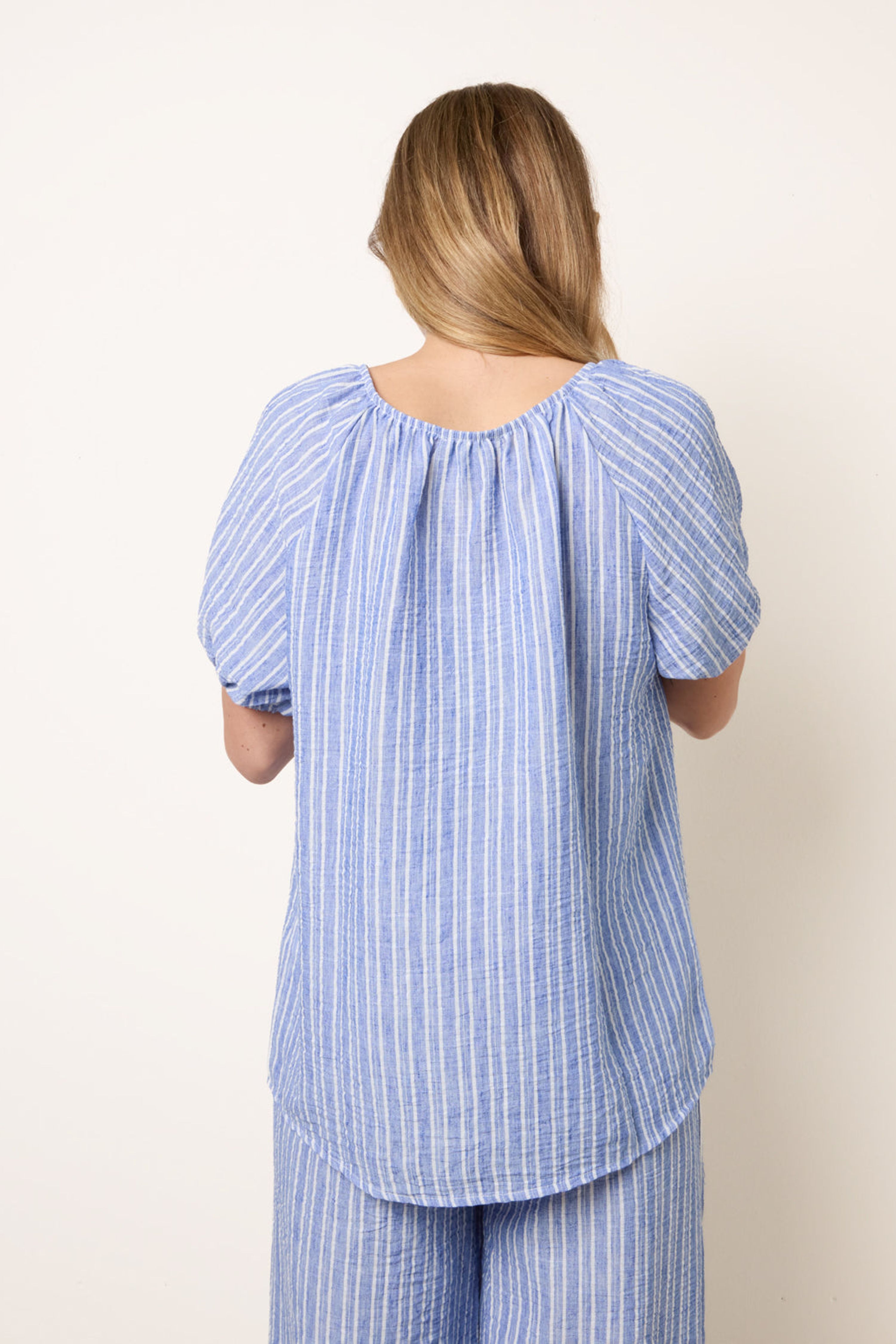 Blue Vanilla Blue Tie Front Stripe Blouse