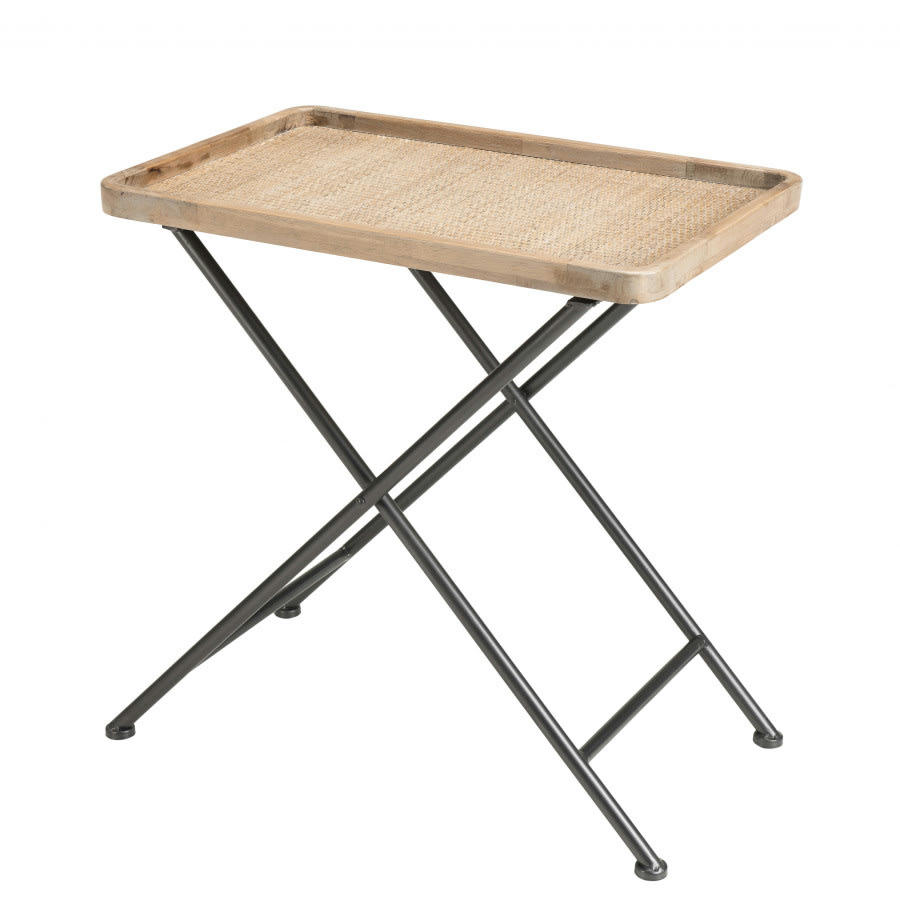 DORIANE - Table d'appoint rectangulaire cannage pieds métal noir L60