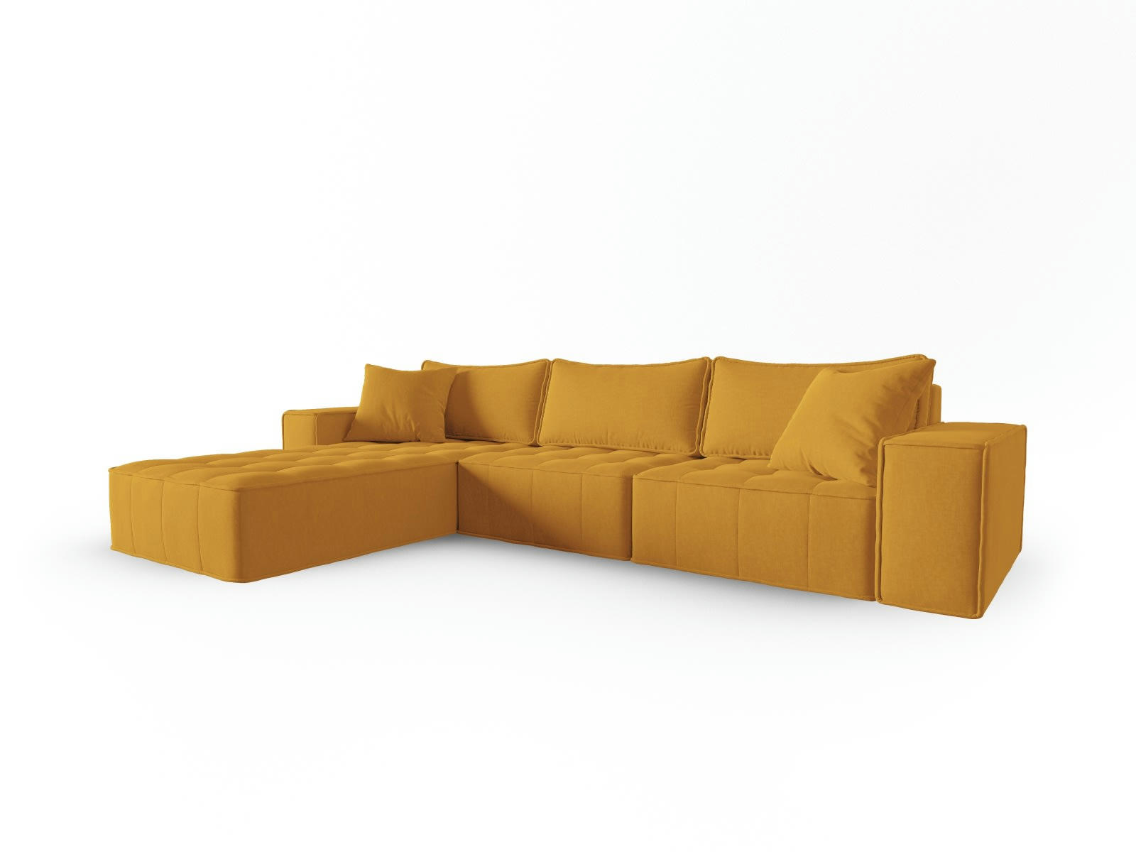 MIKE - Canapé d'angle gauche modulable 5 places en tissu structurel moutarde