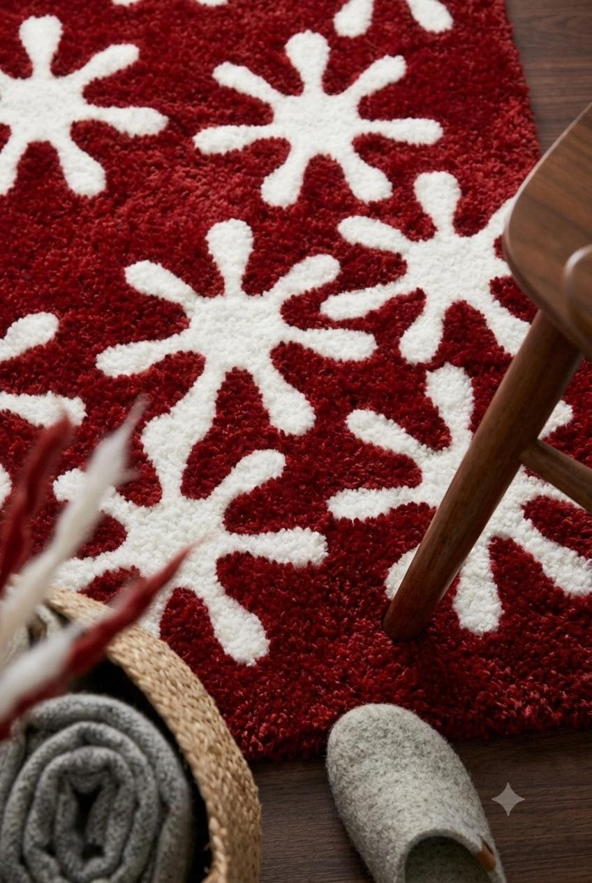 Hand Tufted Wool Christmas Tree Rug, Reindeer Holiday Decor Carpet, Festive Custom Size