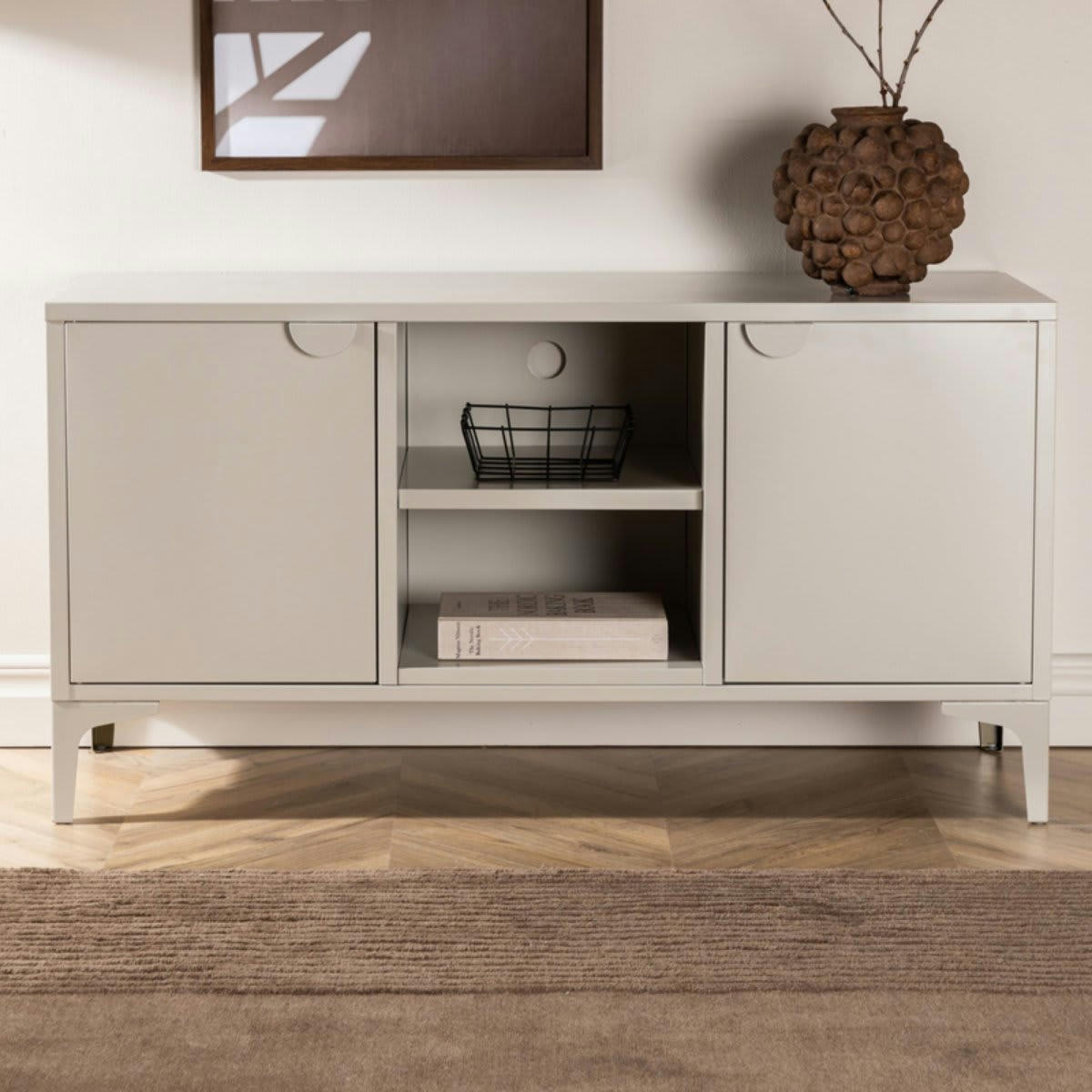 DIDI - Meuble TV tendance en métal 120cm beige