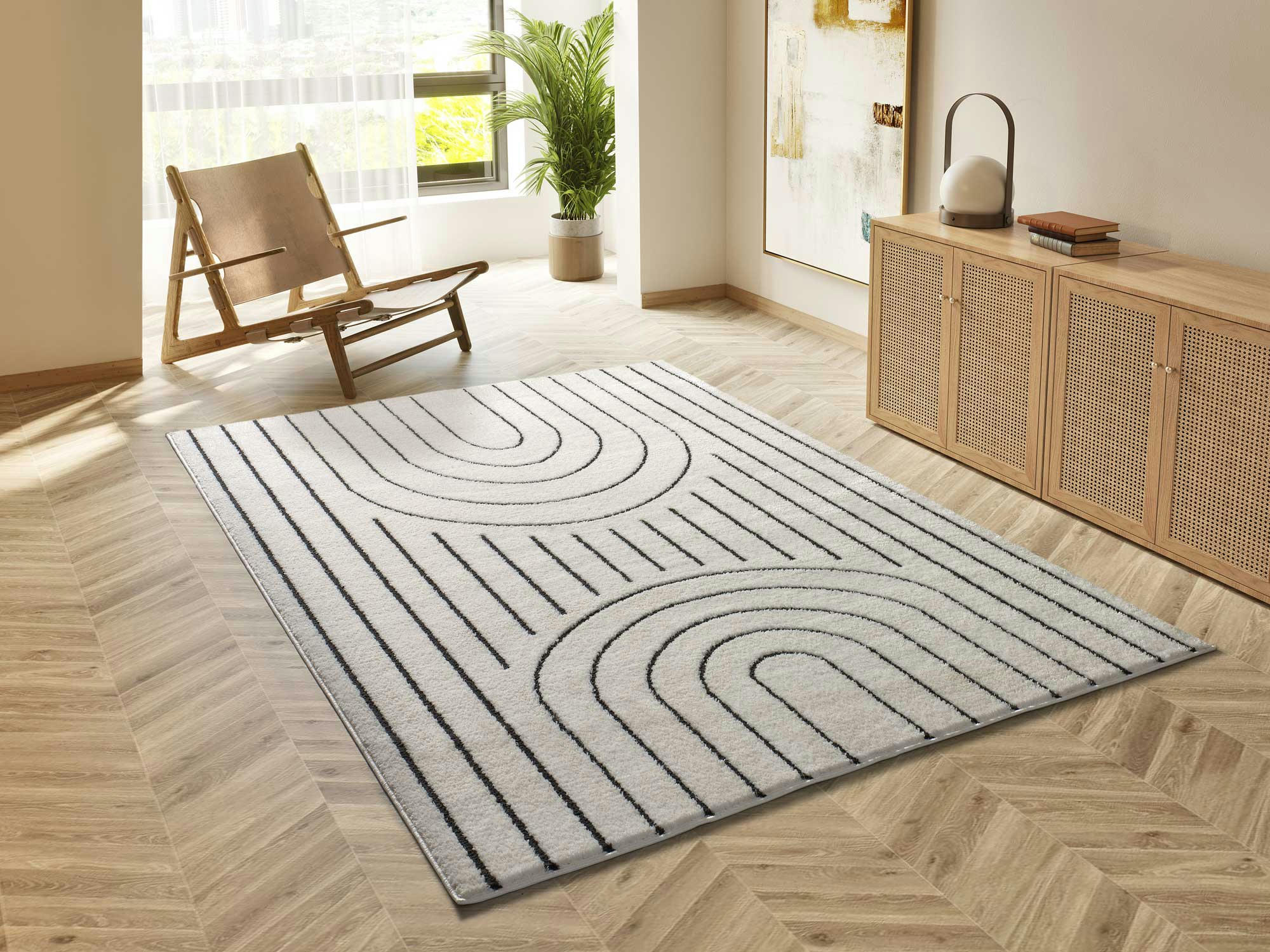 BLANCHE - Tapis de style scandinave gaufré blanc, 120X170 cm