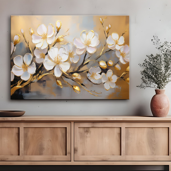 Feeby Obraz na płótnie, Nowoczesne Białe Kwiaty Rośłiny Gałązka 60x40