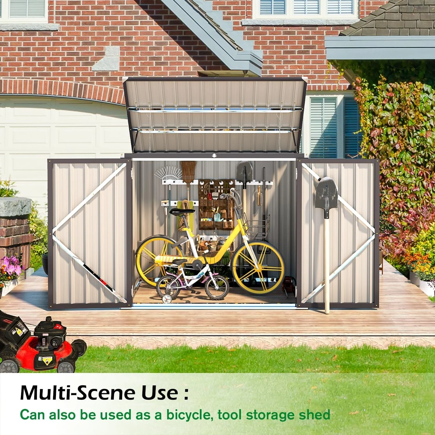 AECOJOY 46 Cu.Ft Horizontal Outdoor Storage Cabinet Box Sheds w/ Lockable Door - 46 Cu. Ft