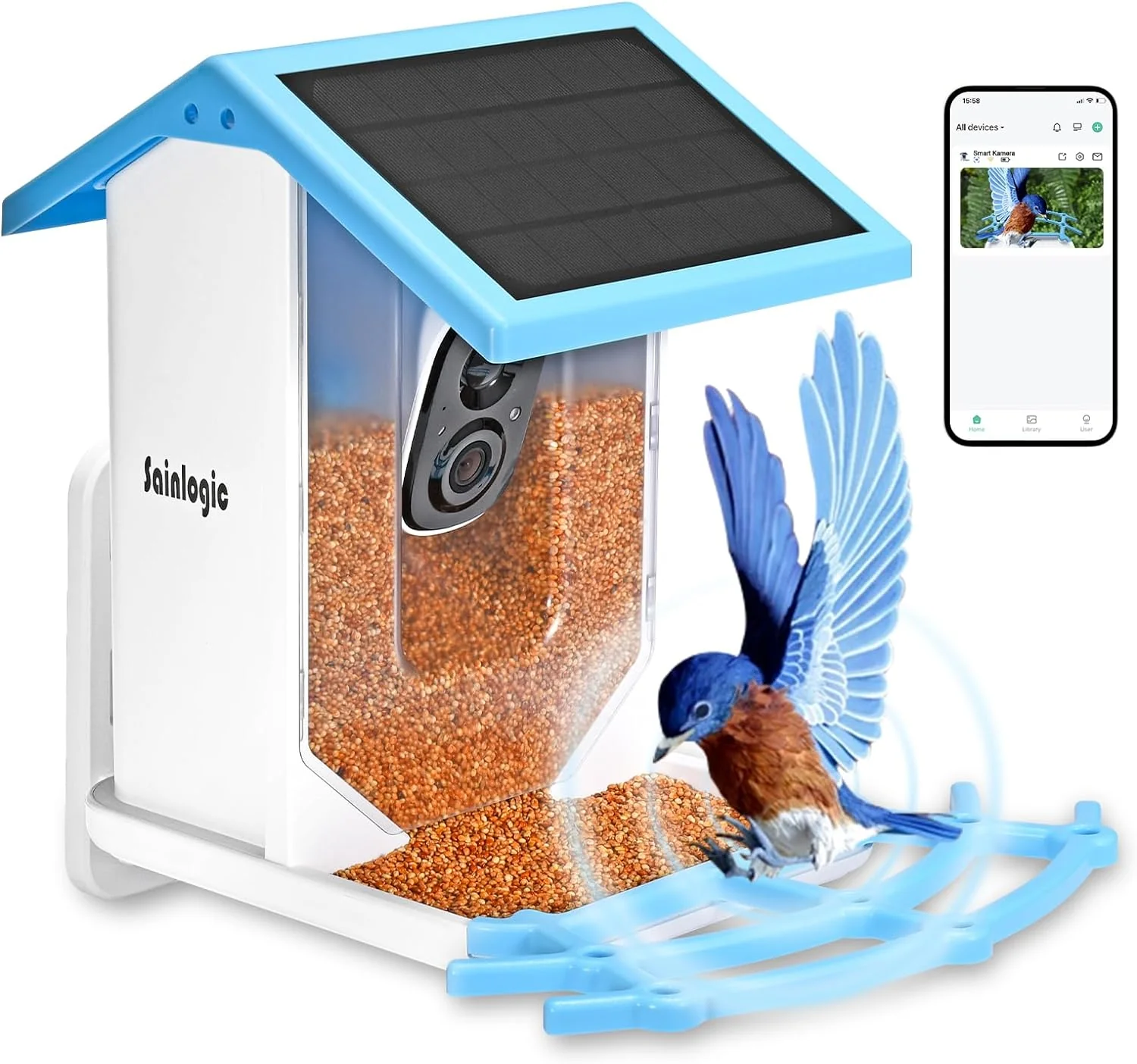 Smart Bird Feeder with 1080P HD Camera, Camera Bird Feeder Identify Bird Species with 2 Solar Panels, Video Bird Feeder with WiFi  Motion Detection, Smart Bird Feeders as Gifts(Light Blue)(Peacock Blue)