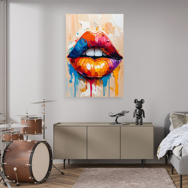 Obraz do sypialni salonu, Kolorowe Usta Abstrakcja 20x30