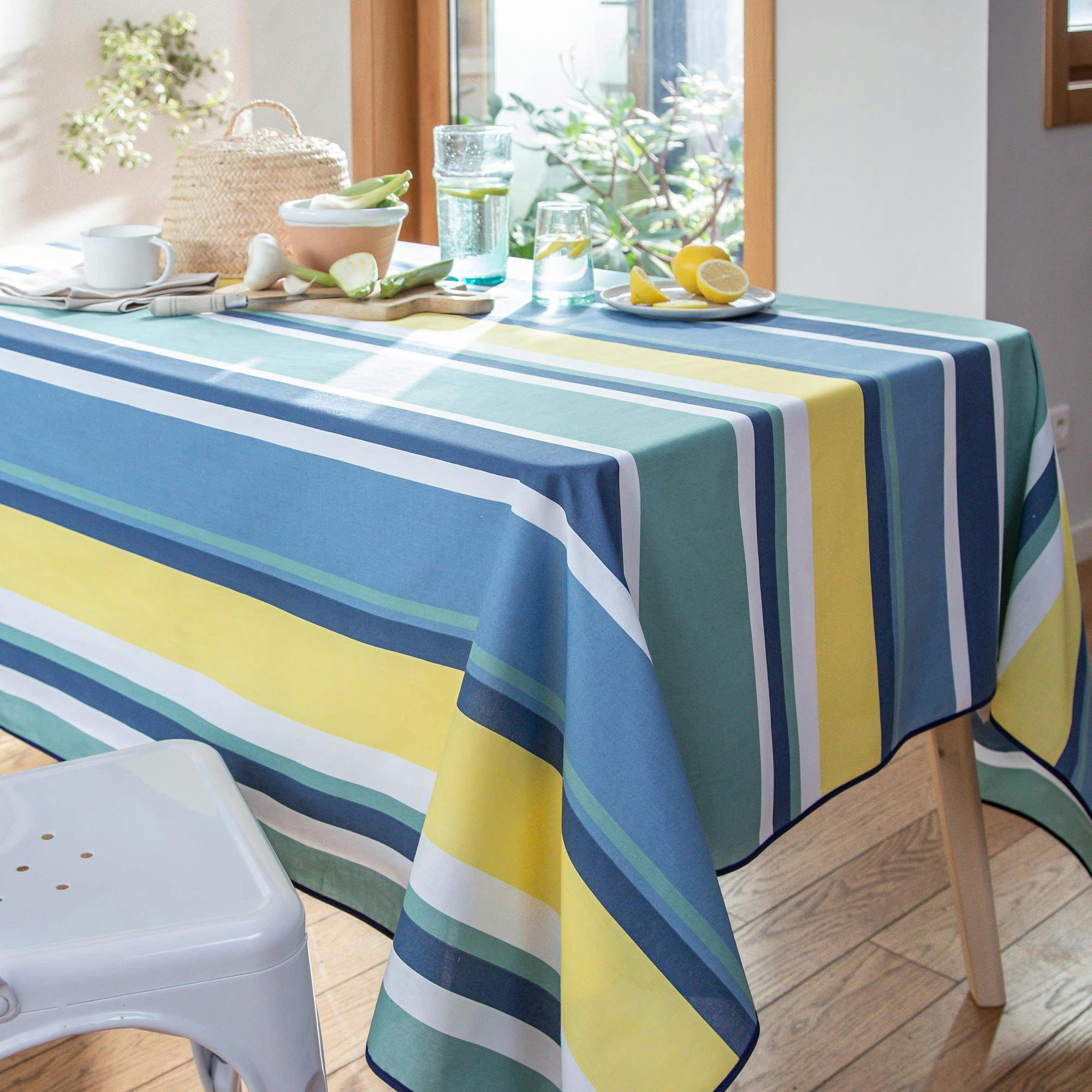 STRIBER - Nappe 150x200 bleu vert en coton