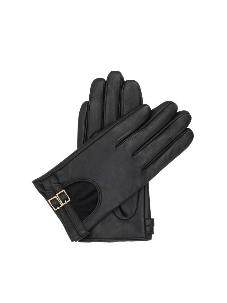 Leather gloves with cutout and straps