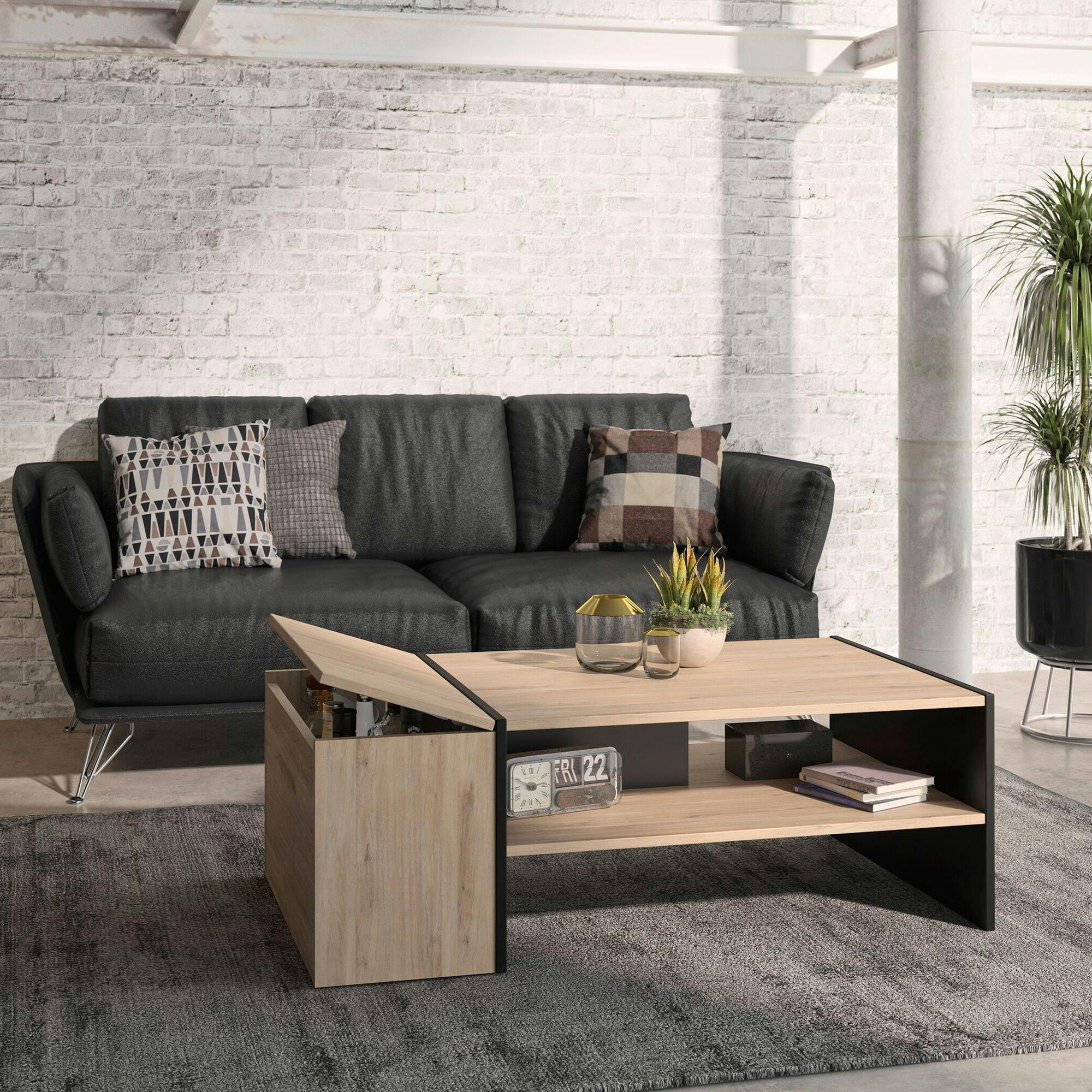 - Table Basse effet bois et noir