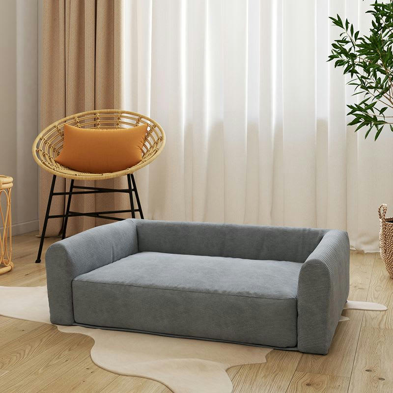 LEONARD - Panier pour chien en tissu velours côtelé gris taille l