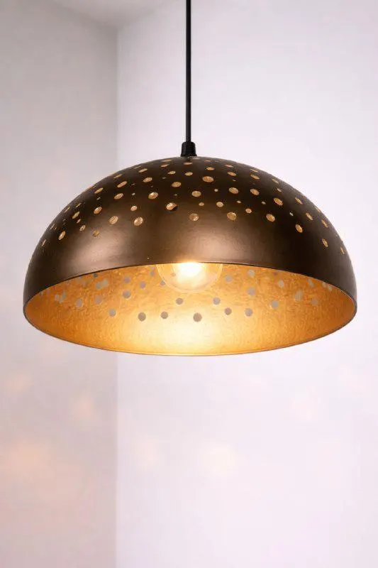 Handmade Brass Dome Pendant Light, Perforated Ceiling Lamp, Modern Hanging Light Fixture, Rustic Kitchen Island Dining Room Lighting