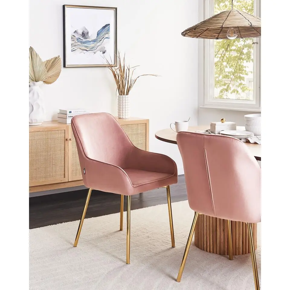 LOVERNA - Eetkamerstoel set van 2 - Roze - Fluweel