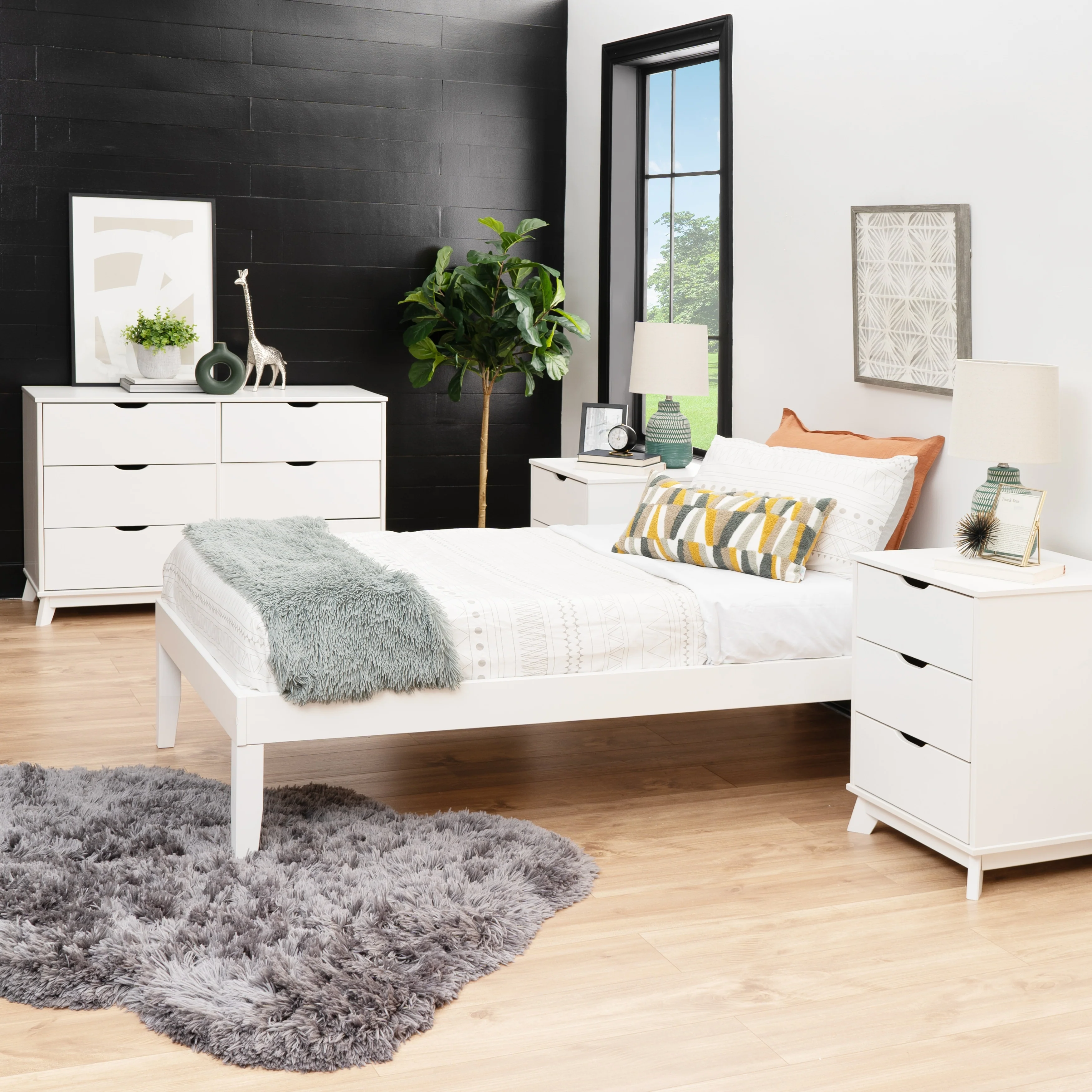 Purcell 4-Piece Bedroom Set with 6-Drawer Dresser and 2 Nightstands