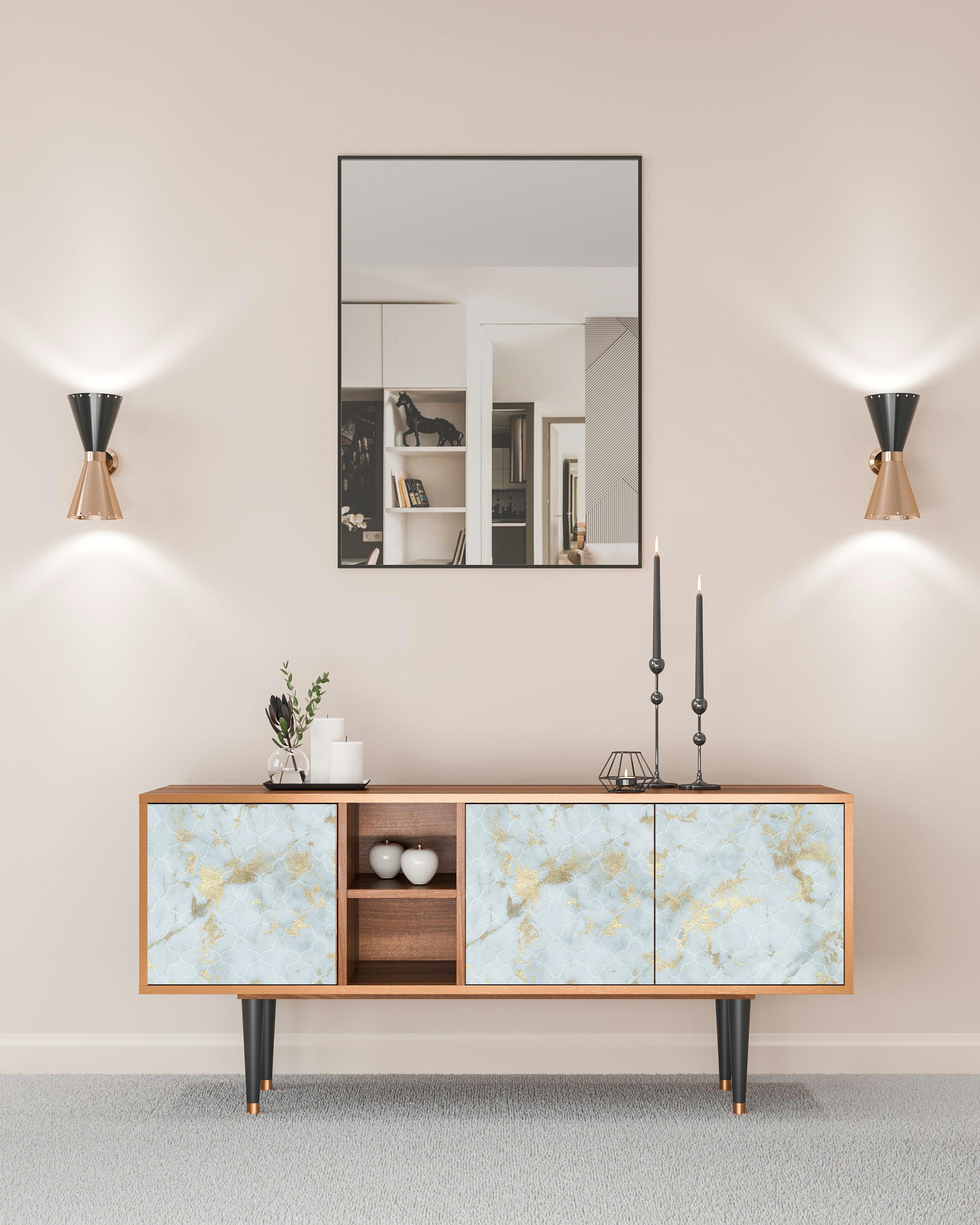 GOLDEN WAVES - Meuble TV  blanc clair 3 tiroirs L 150 cm