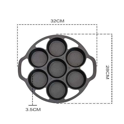 SOGA 2X Cast Iron Takoyaki Fry Pan Octopus Balls Maker 7 Hole Grill Mold 32cm