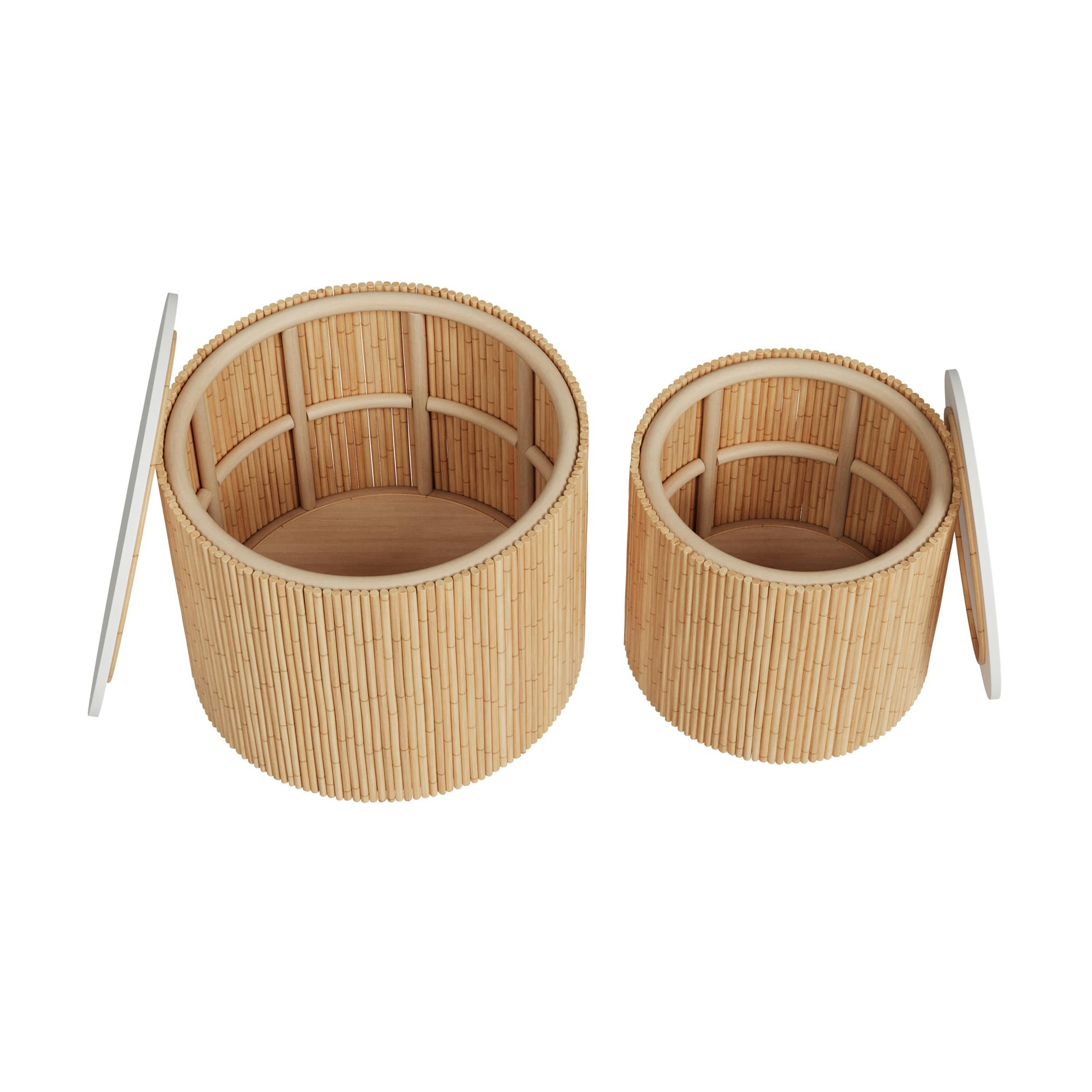 OWAN - Tables basses rondes en bois et blanc (lot de 2)