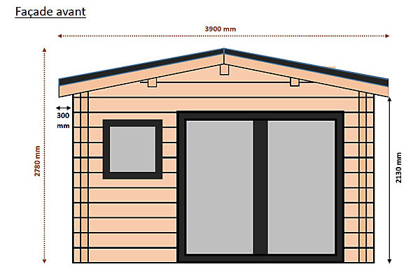 Abri / Studio de jardin Oyonnax en bois douglas ép.55mm surface totale 25.2m²