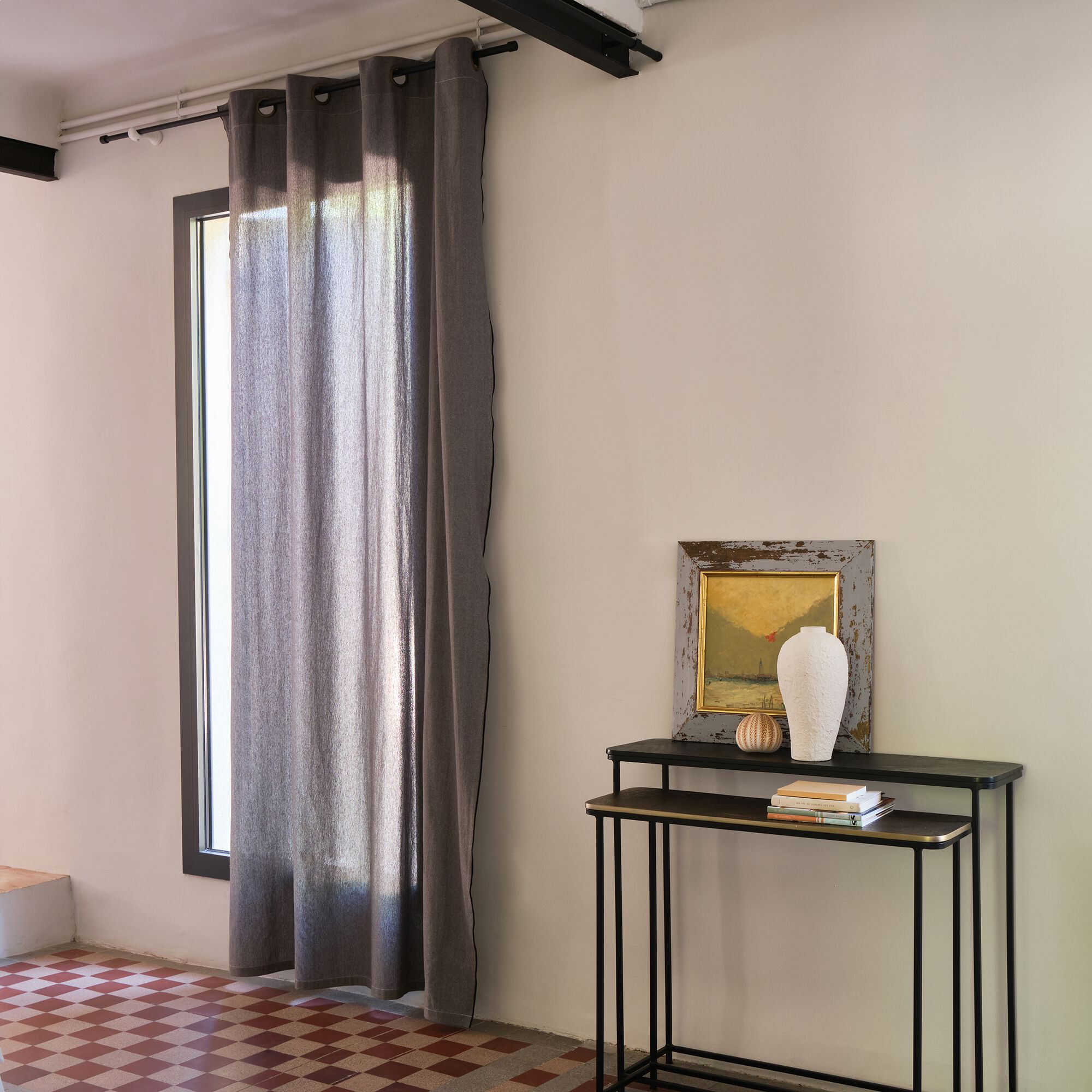 LINIA - Rideau à œillets en coton finition liseré 140x250cm - gris ardoise