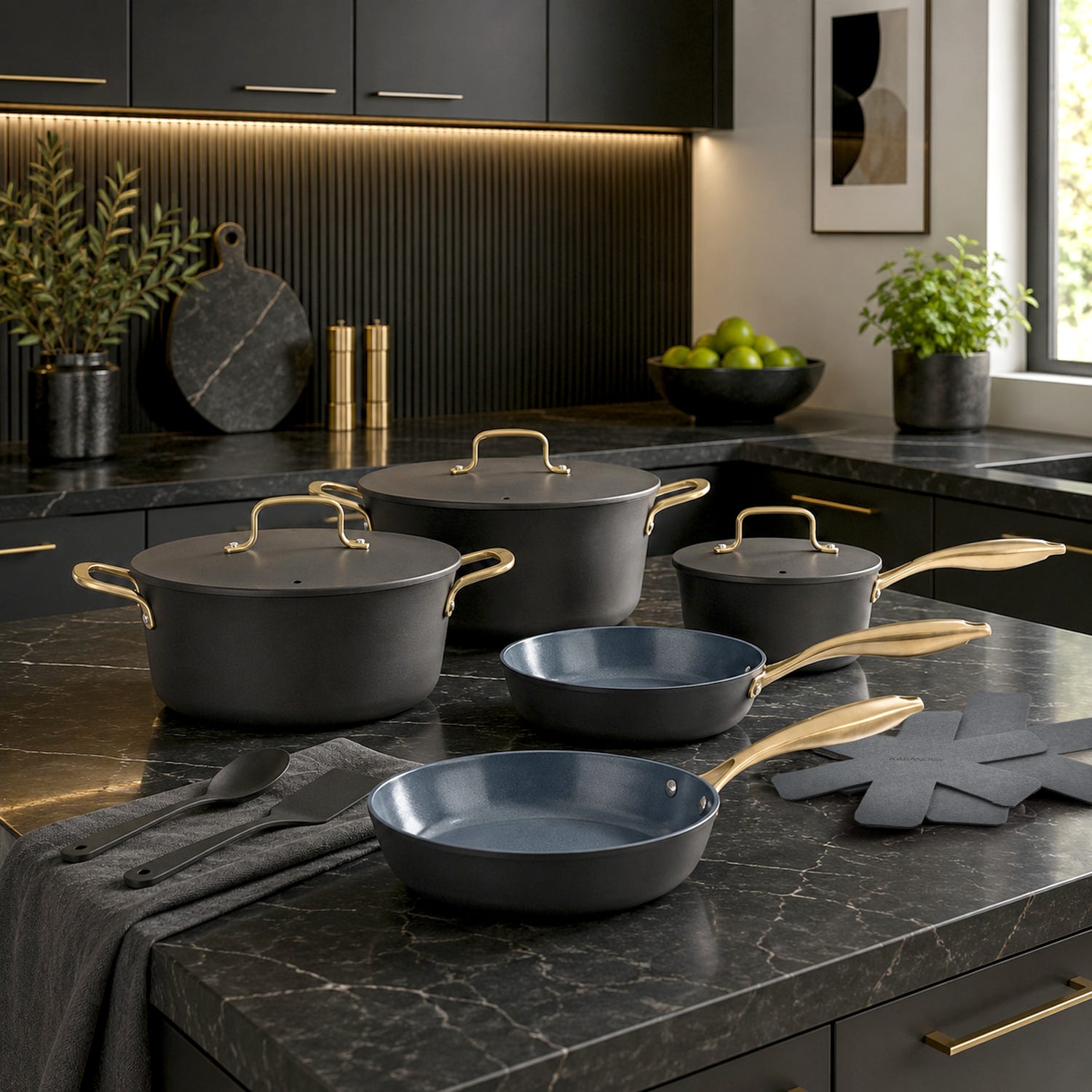 Batteria 12 pezzi antiaderente ceramico Rhapsody nera
