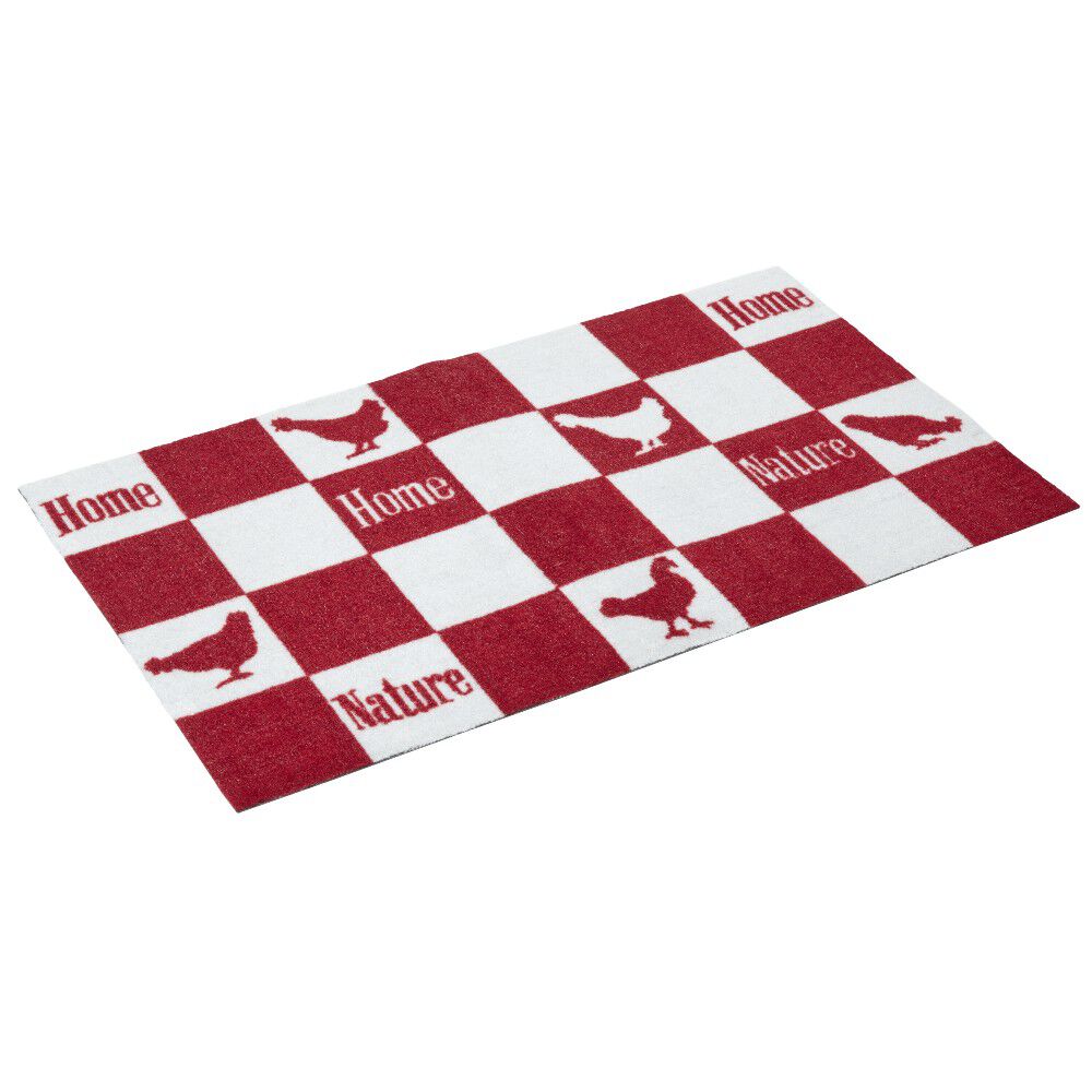 Tapis de cuisine rectangulaire motif quadrillé poule 50x80cm