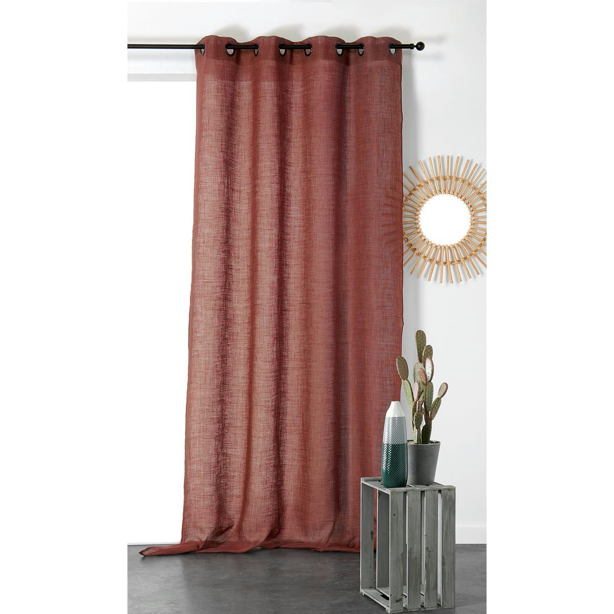 - Rideau tamisant et naturel en 100% lin brique 145x260 cm