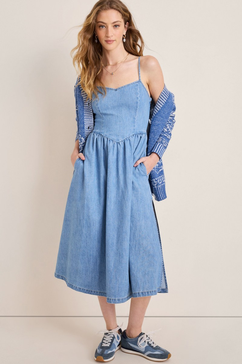 Sally Drop Waist Denim Midi Dress