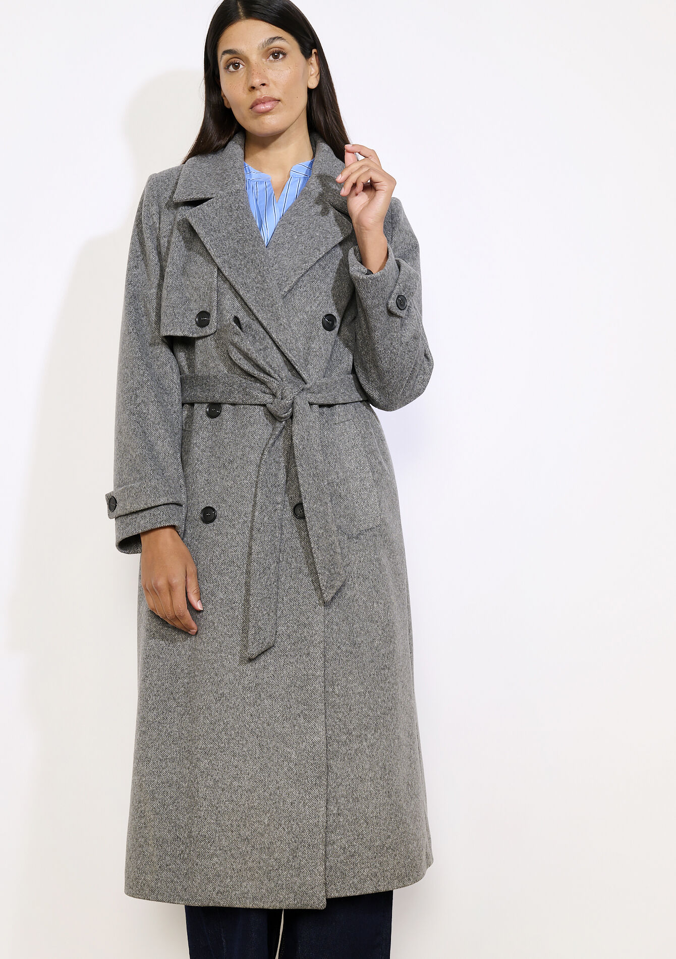 Lange mantel met ceintuur