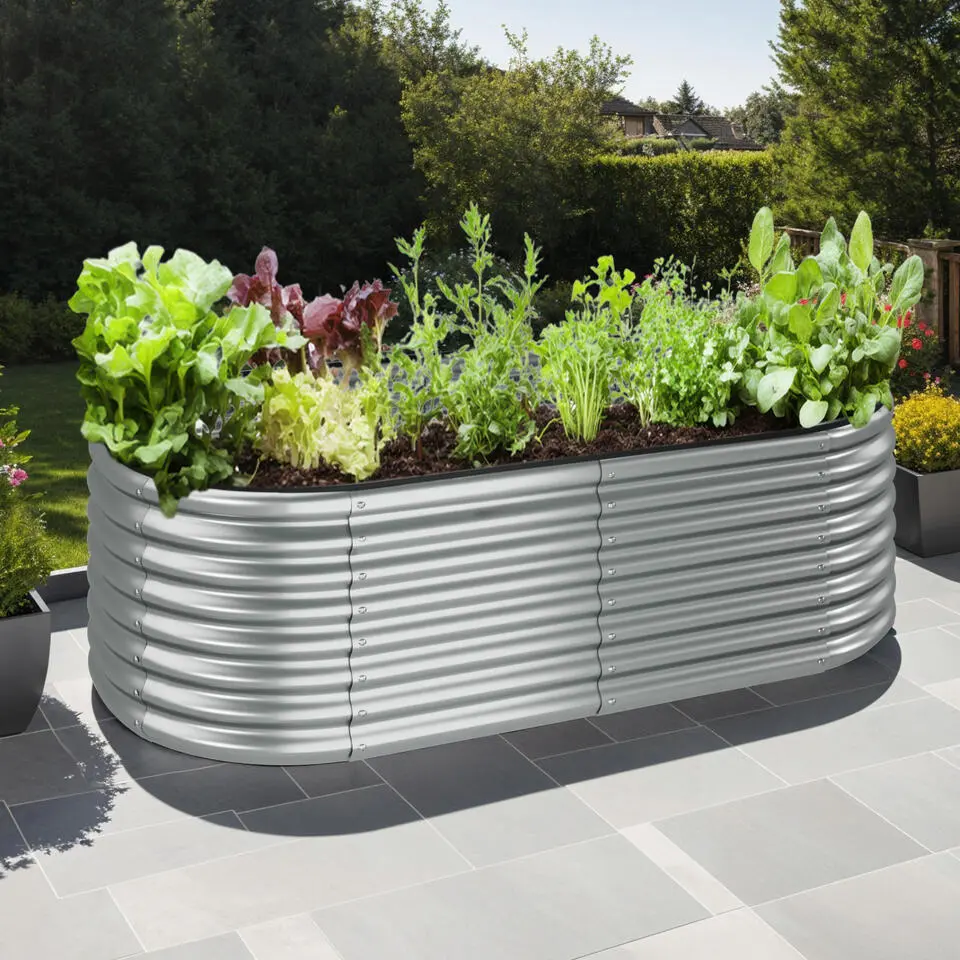 tectake Hoge plantenbak Flormma, 942l, verzinkt, 200x100x60cm, Zilver