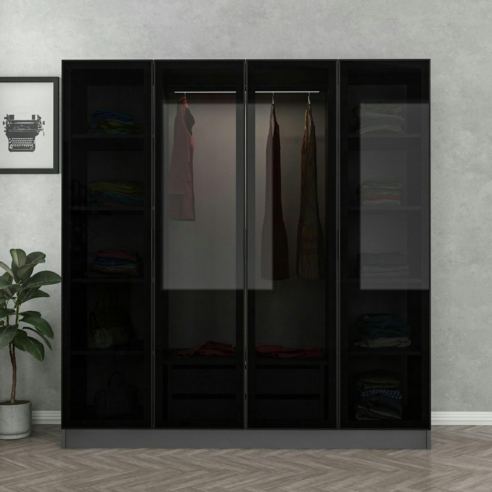 Armoire penderie design gris 4 portes vitrées H 190 cm BYRON