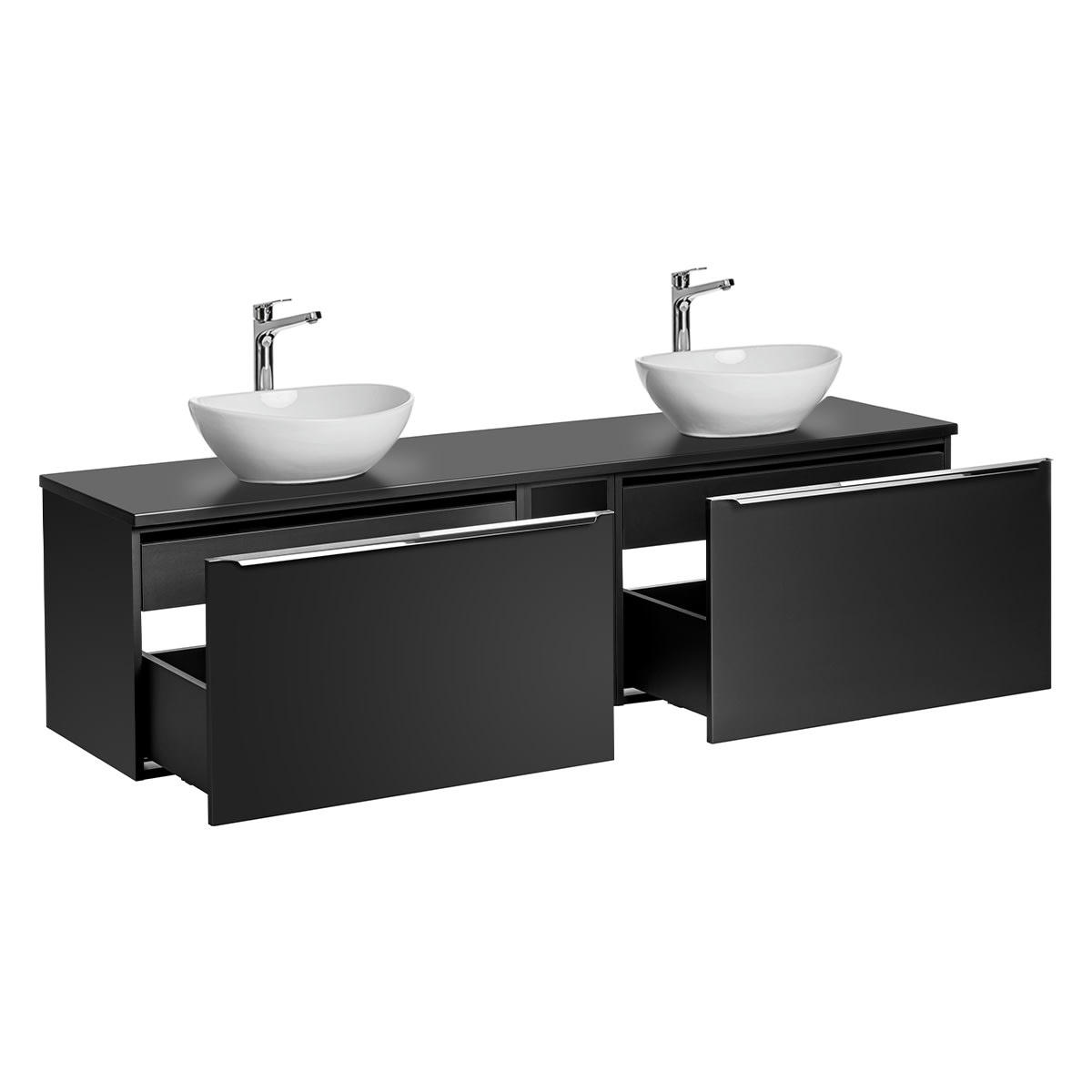- Meuble double vasque 180cm 2 niches noir