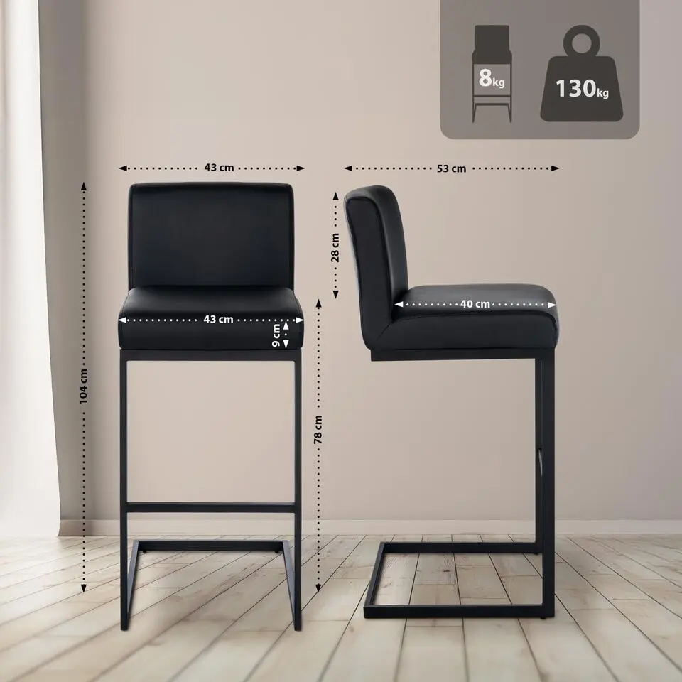 CLP Set van 1 Barkruk Hopewell zwart Frame - Kunstleer - zwart