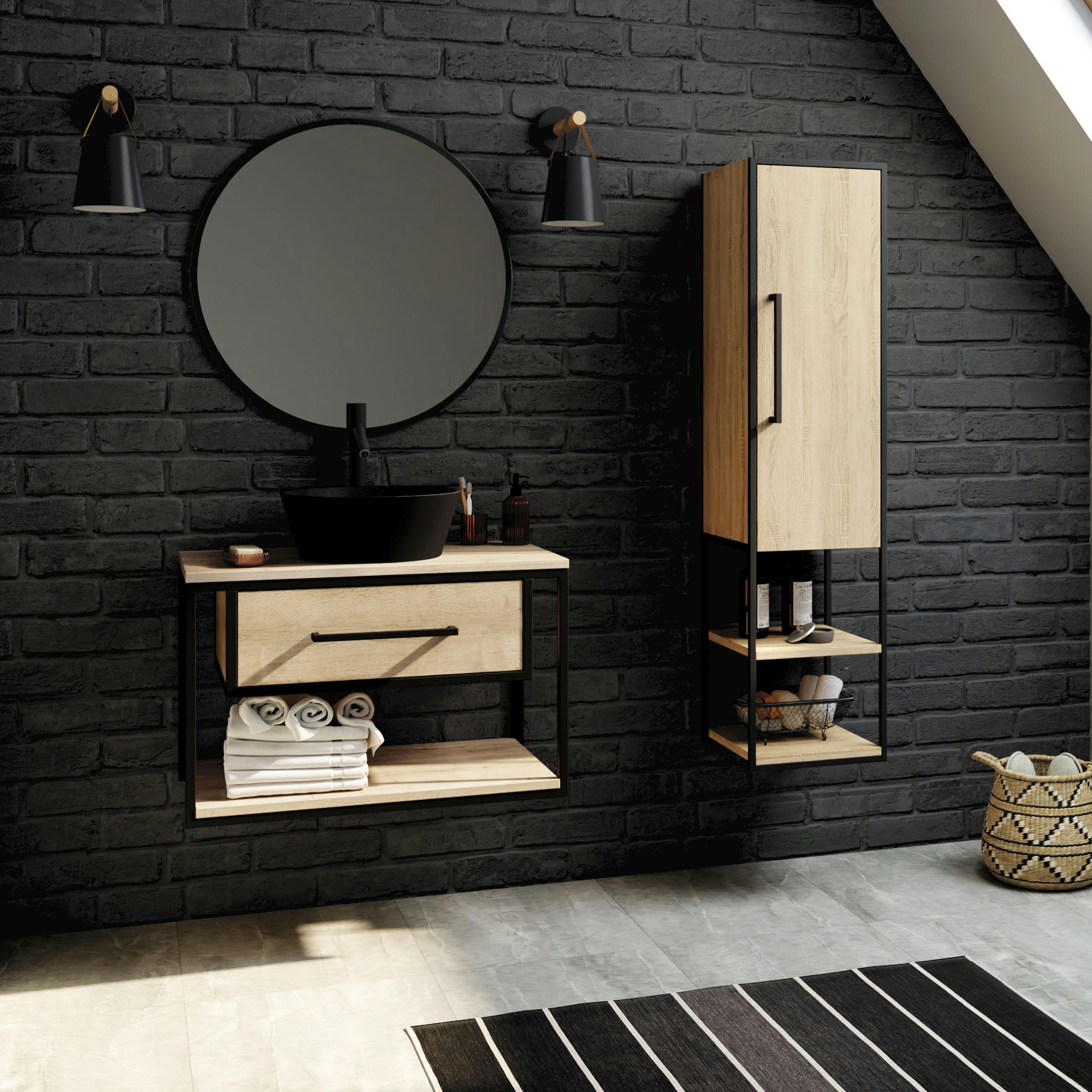 COBALTO - Colonne de salle de bain avec rangement PPSM Chêne