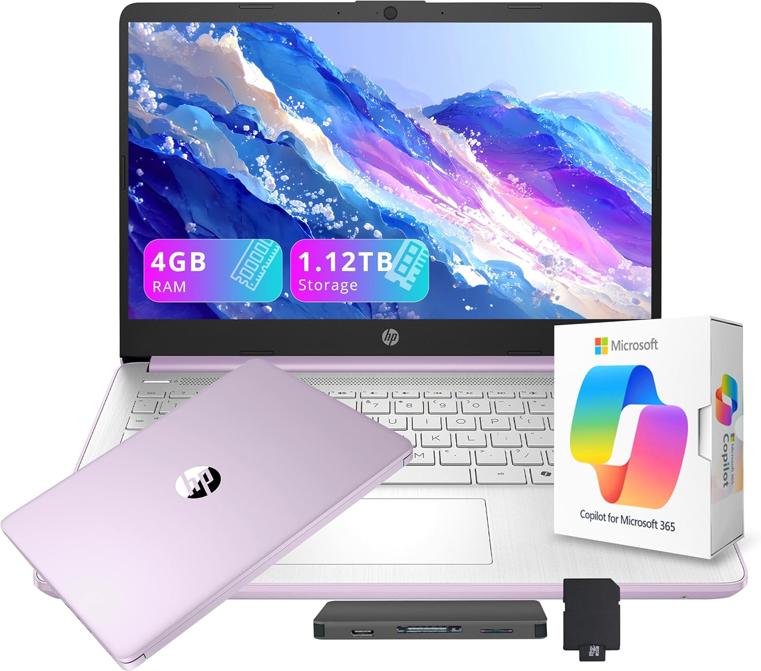 HP Stream 14 HD Laptop with AI Copilot, Intel Processor N150, 4GB RAM, 1.12TB Storage (128GB UFS + 1TB Docking Station Set), Intel Graphics, 1 Year Office 365, Wi-Fi 6, Win 11, Lavender Purple