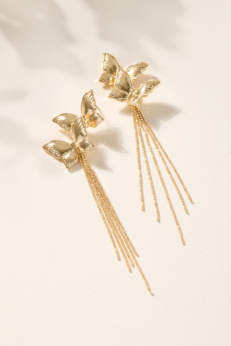 Amy Gold Tassel Butterfly Drop Earrings